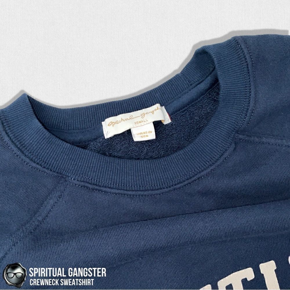 SPIRITUAL GANGSTER WOMEN’S COTTON VARSITY CREWNECK SWEATSHIRT VINTAGE NAVY BLUE - Picture 3 of 12